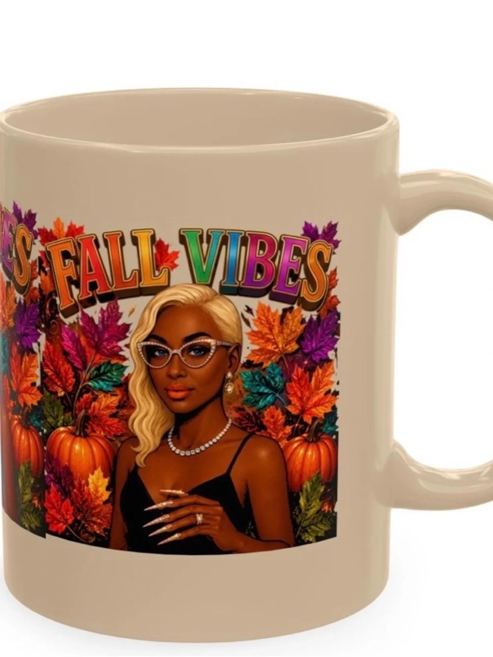 Fall Vibes Beige Ceramic Mug - Seasonal Graphic